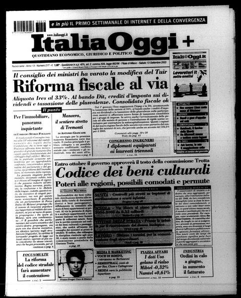 Italia oggi : quotidiano di economia finanza e politica